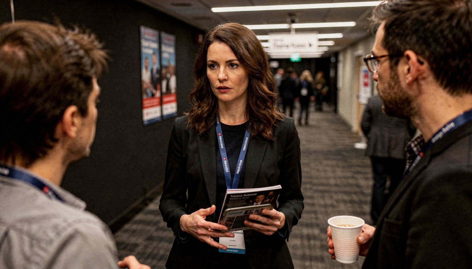 Hallway conversation at a Janus Earth event
